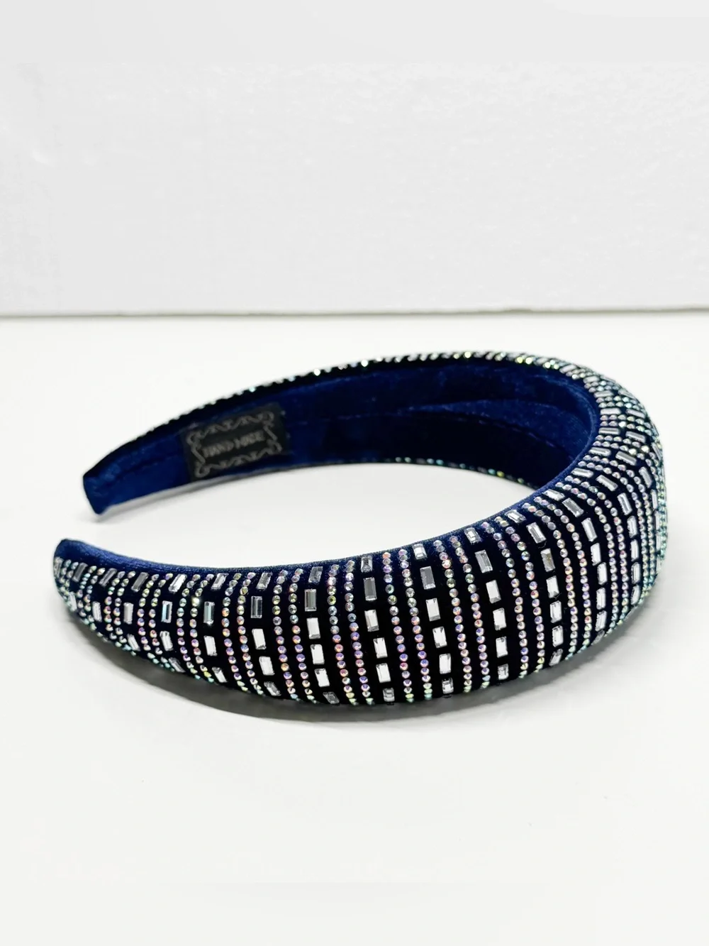 Handmade Navy Blue Crystal Rhinestone Padded Headband